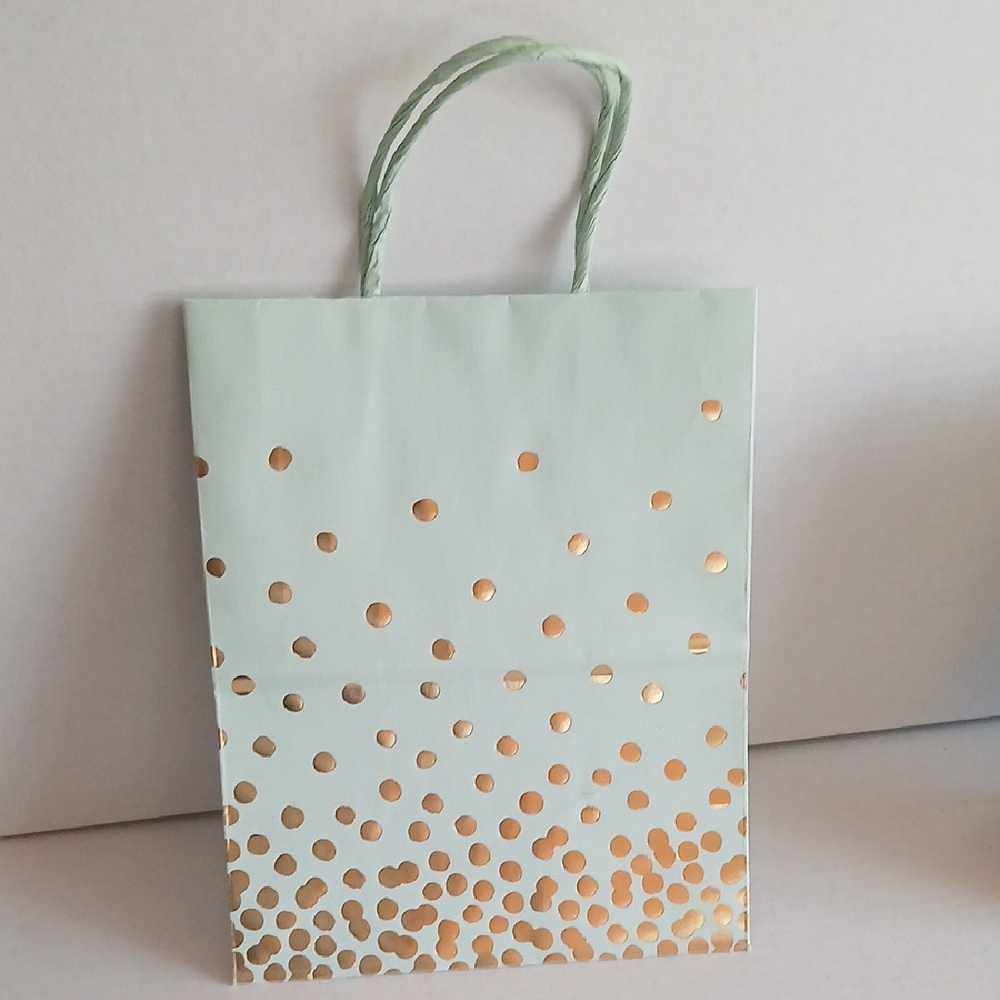 Spitz Elegant Mint  Gold Polka Dot Tote Bag GUC